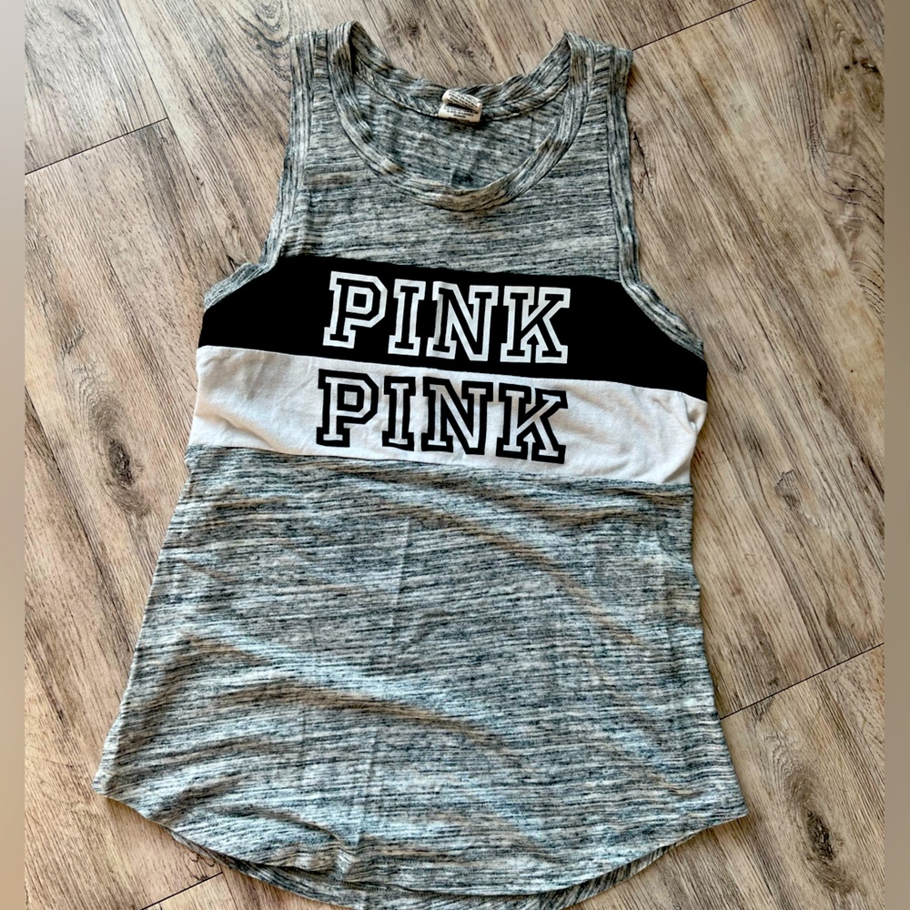 PINK Marled Gray Graphic Tank Top